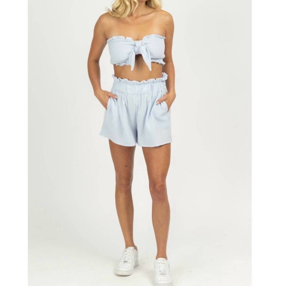 Mable Two Piece Set Bandeau Top and High Waisted Shorts in Cream - Size Small - Picture 15 of 16